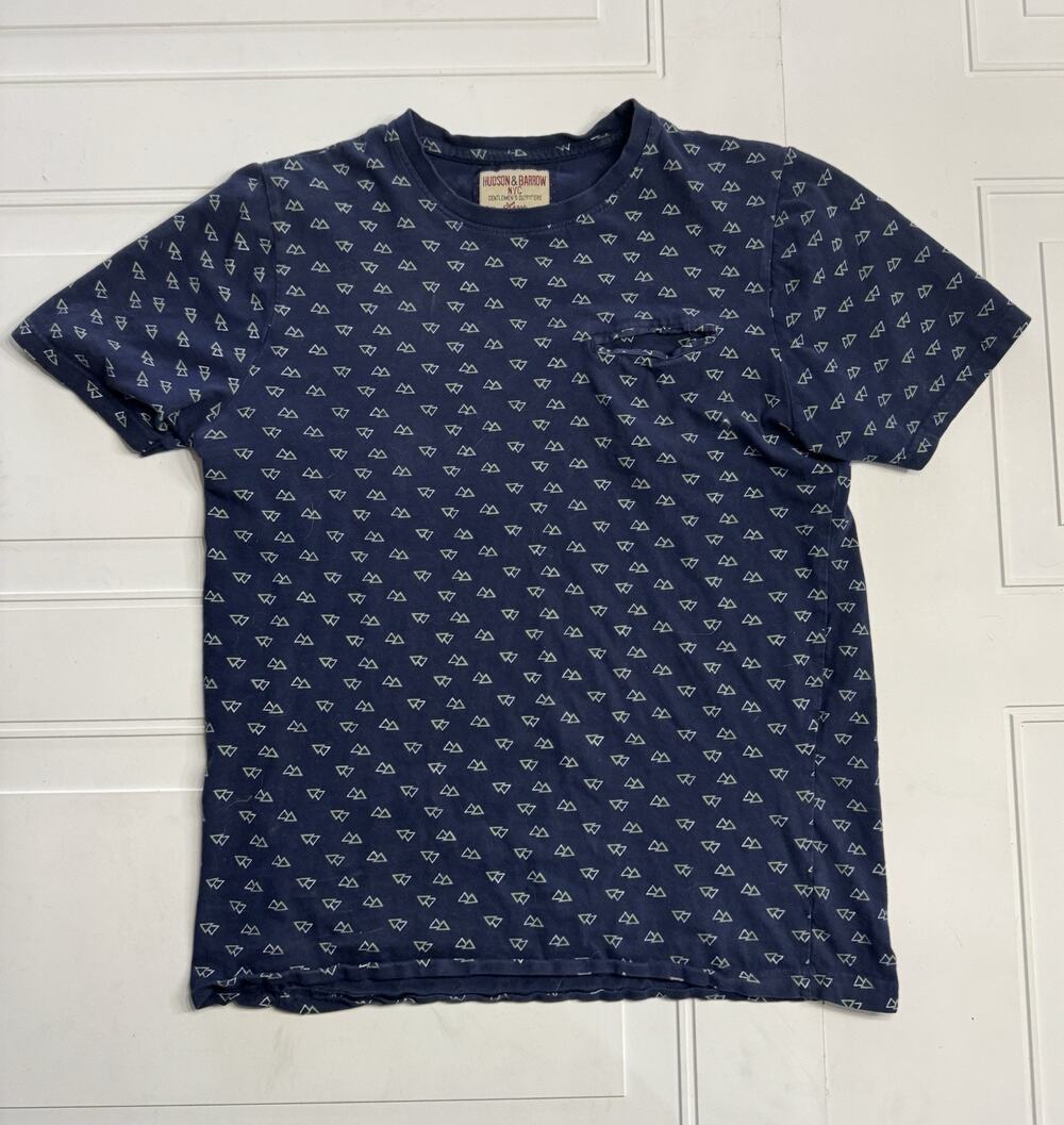 Hudson & Barrow Shirt Mens Large Slim Blue Geometric Allover Print Triangles